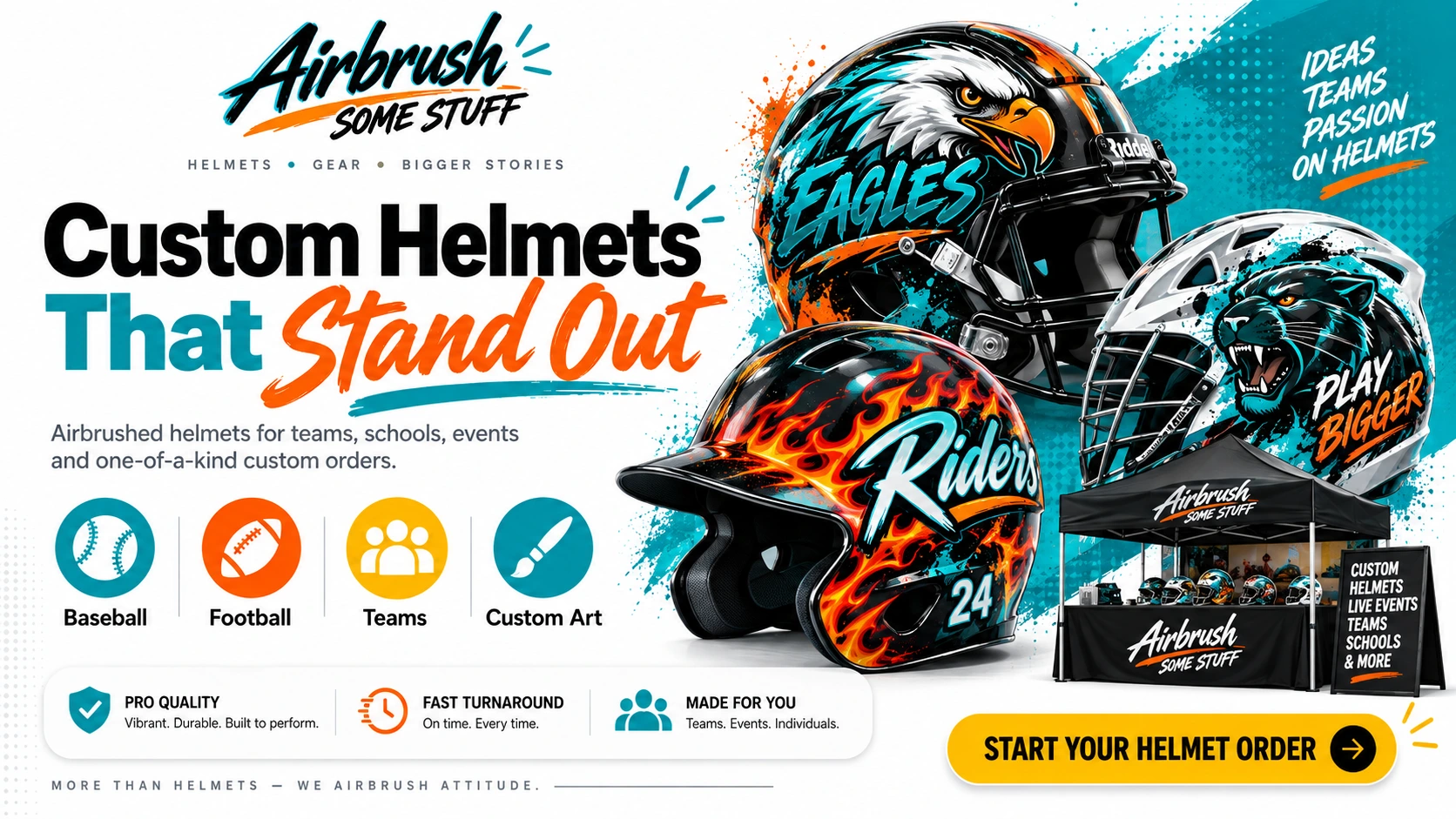 Custom airbrushed baseball and football helmets