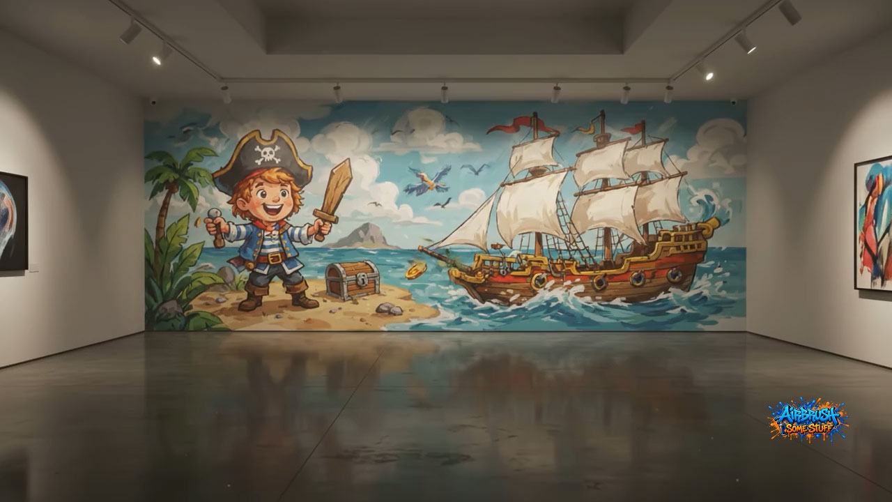Kids pirate mural concept shown in the scroll story
