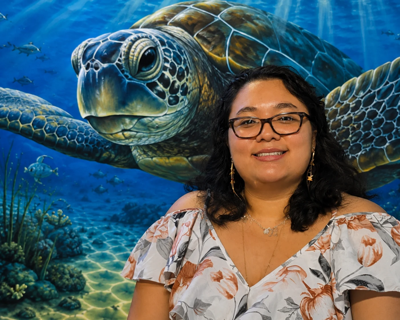 Close view of a sea turtle mural