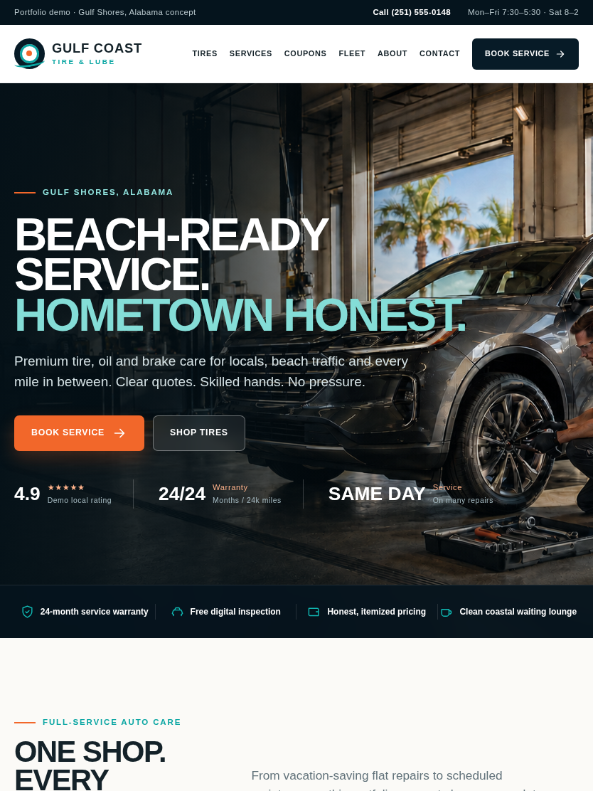 Explore the Gulf Coast Tire & Lube working website. — Tablet view