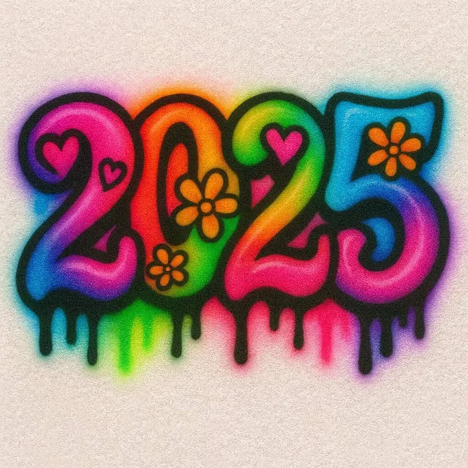 2025 neon drip airbrush T-shirt design sample with flowers and hearts
