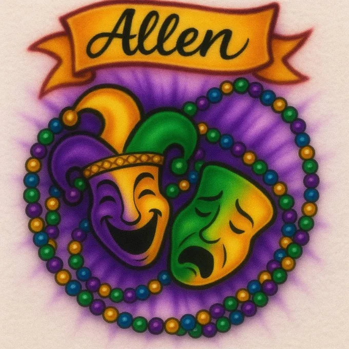 Allen personalized Mardi Gras masks airbrush T-shirt design sample