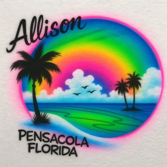 Allison rainbow beach Pensacola Florida airbrush T-shirt design sample