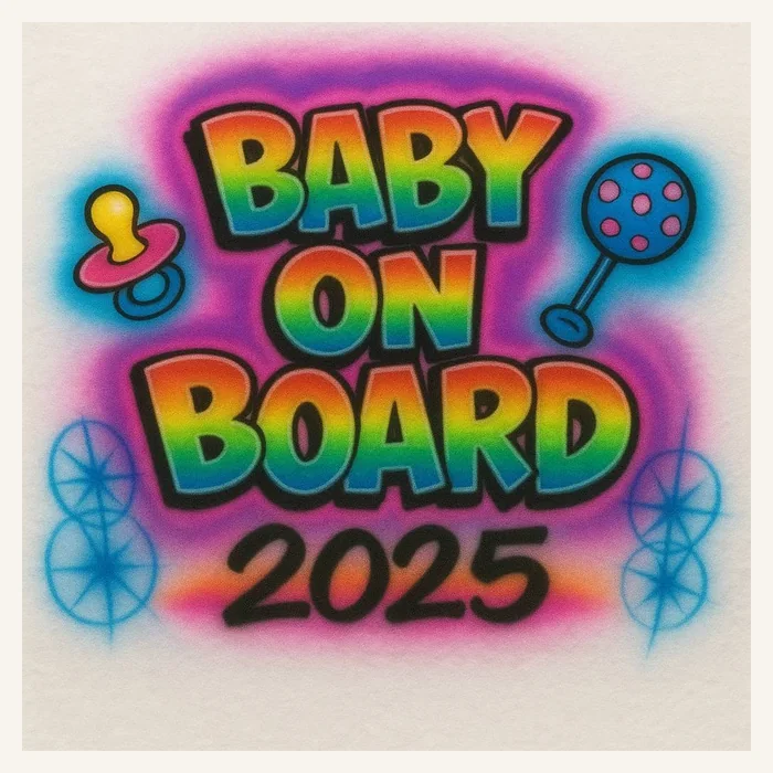 Baby on board 2025 rainbow airbrush T-shirt design sample