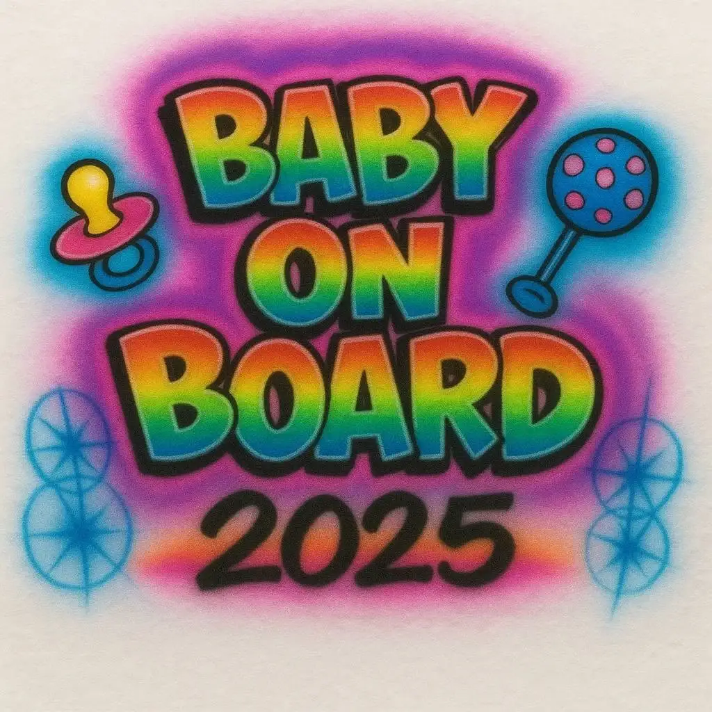 Baby on board 2025 rainbow airbrush T-shirt design sample