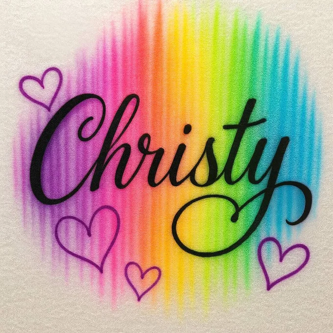 Christy personalized rainbow script airbrush T-shirt design sample