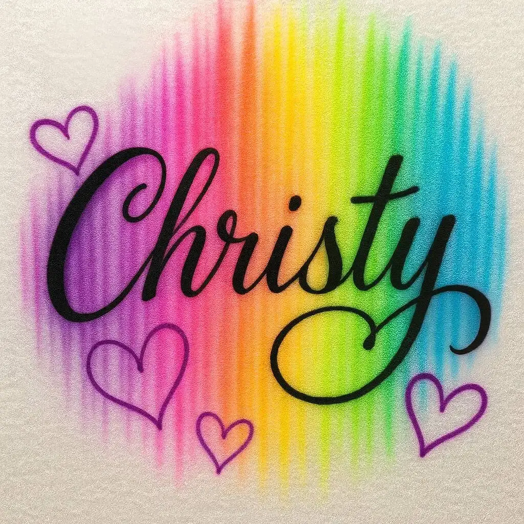 Christy personalized rainbow script airbrush T-shirt design sample