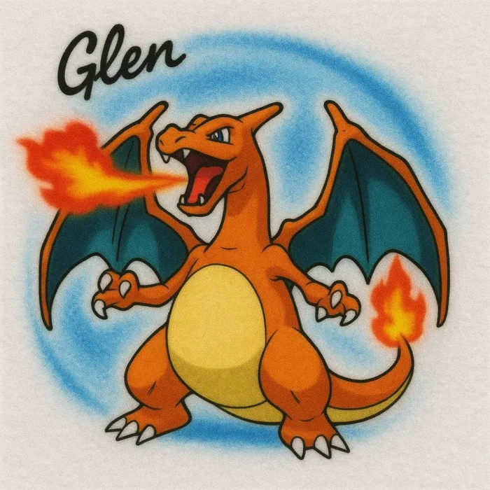 Glen fire-breathing monster custom airbrush shirt design sample