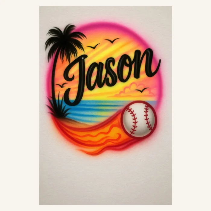 Jason beach sunset baseball personalized airbrush T-shirt design sample