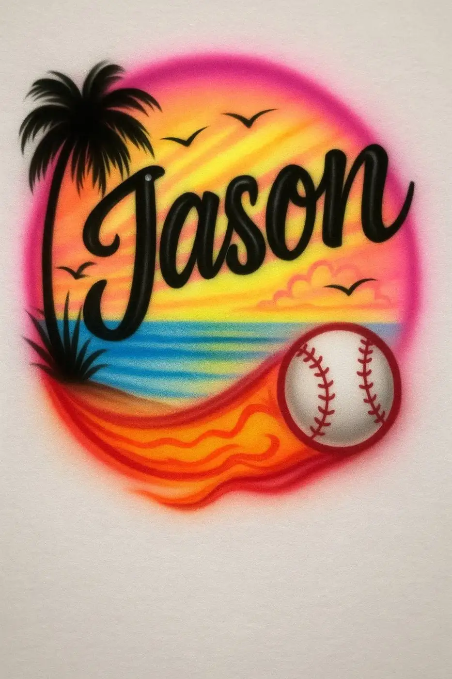 Jason beach sunset baseball personalized airbrush T-shirt design sample