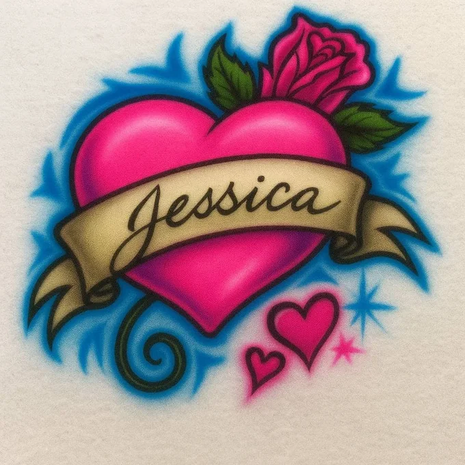 Jessica personalized heart and rose airbrush T-shirt design sample