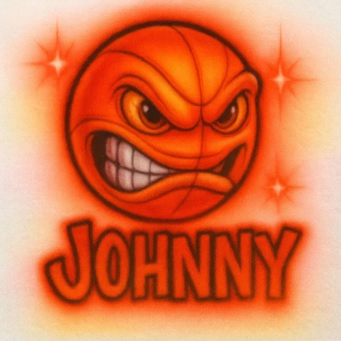 Johnny personalized basketball character airbrush T-shirt design sample