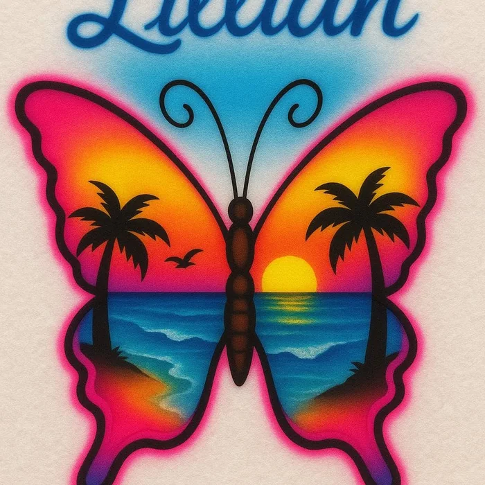 Lillian butterfly sunset airbrush shirt design sample