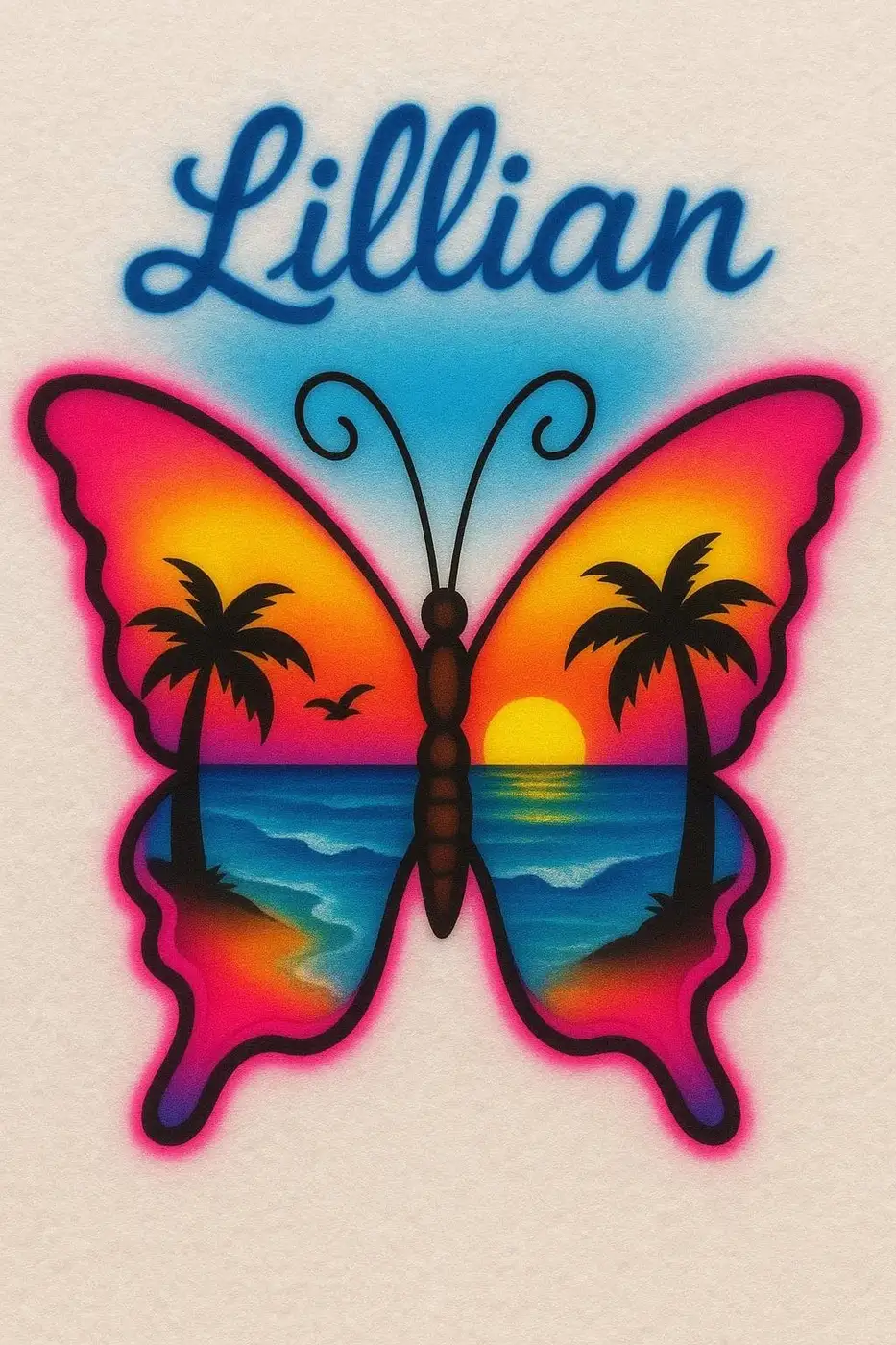 Lillian butterfly sunset airbrush shirt design sample