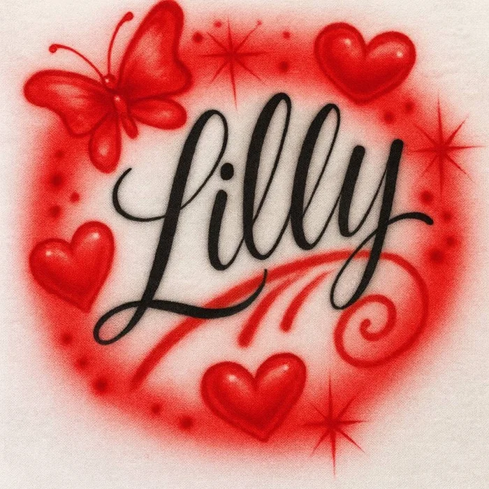 Lilly red hearts airbrush shirt design sample