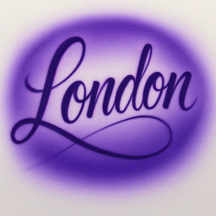 London purple script airbrush shirt design sample