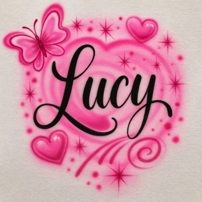 Lucy script hearts airbrush shirt design sample