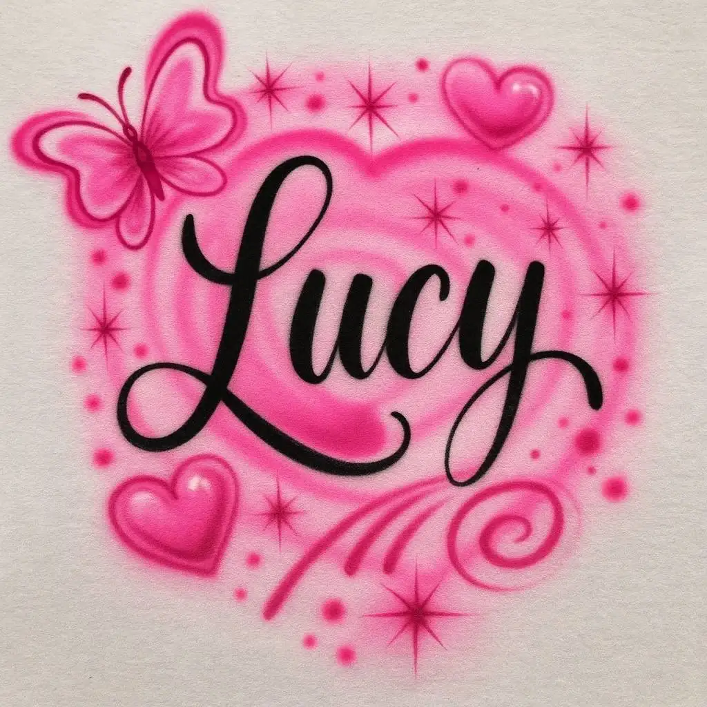 Lucy script hearts airbrush shirt design sample