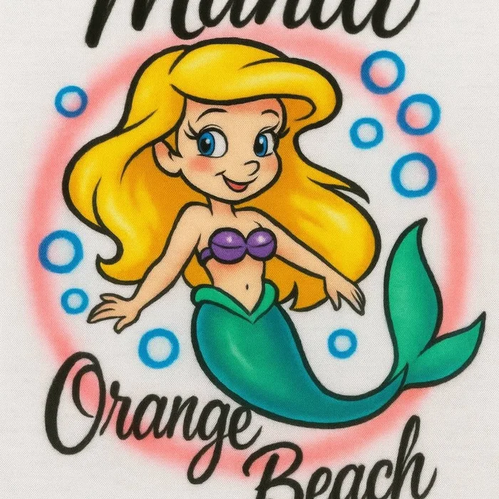Mandi mermaid Orange Beach airbrush shirt design sample