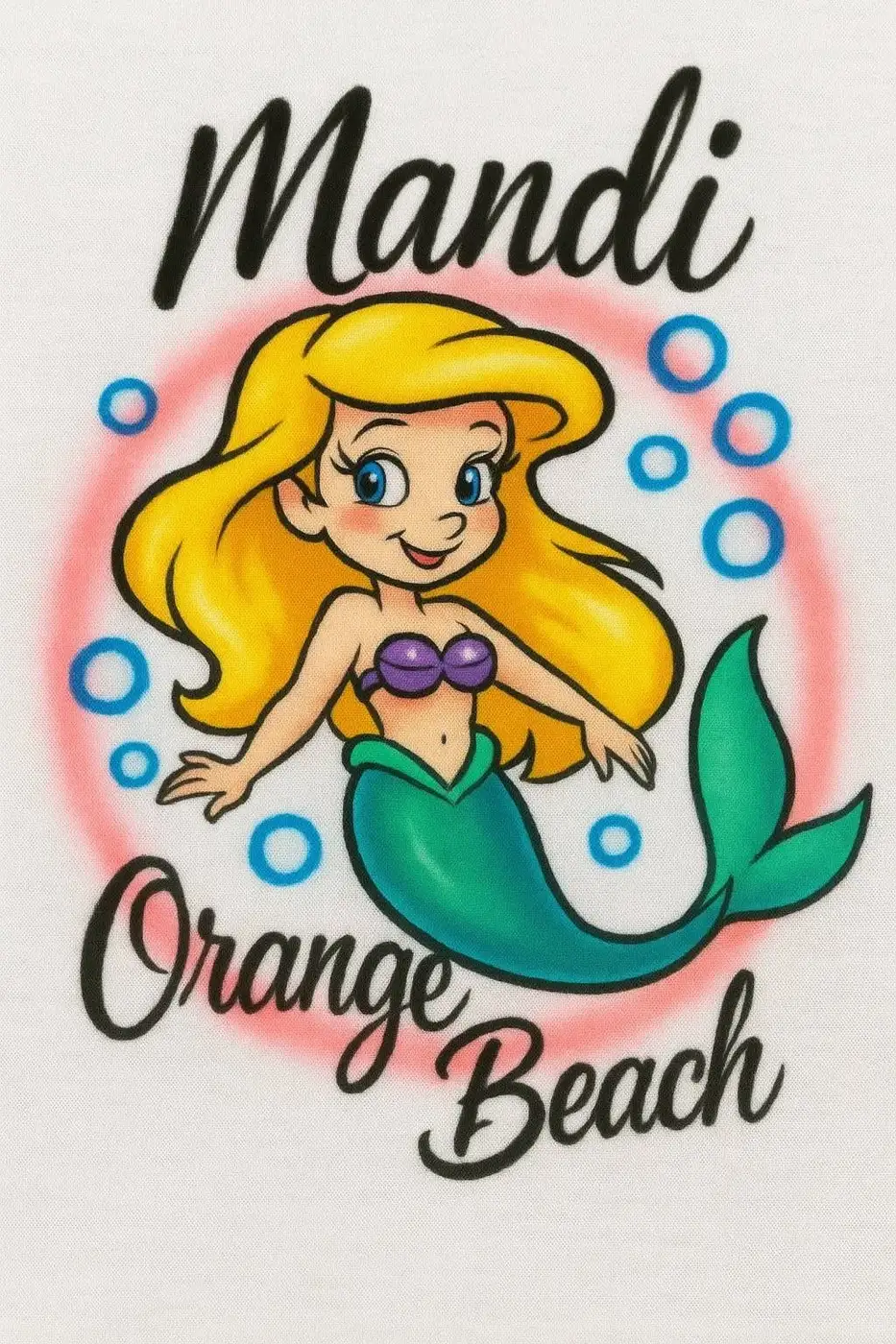 Mandi mermaid Orange Beach airbrush shirt design sample