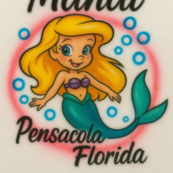 Mandi personalized mermaid Pensacola Florida airbrush T-shirt design sample