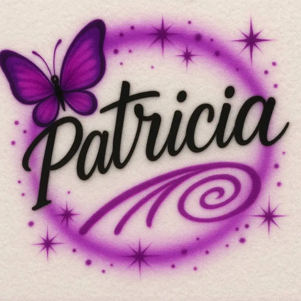 Patricia butterfly script airbrush shirt design sample