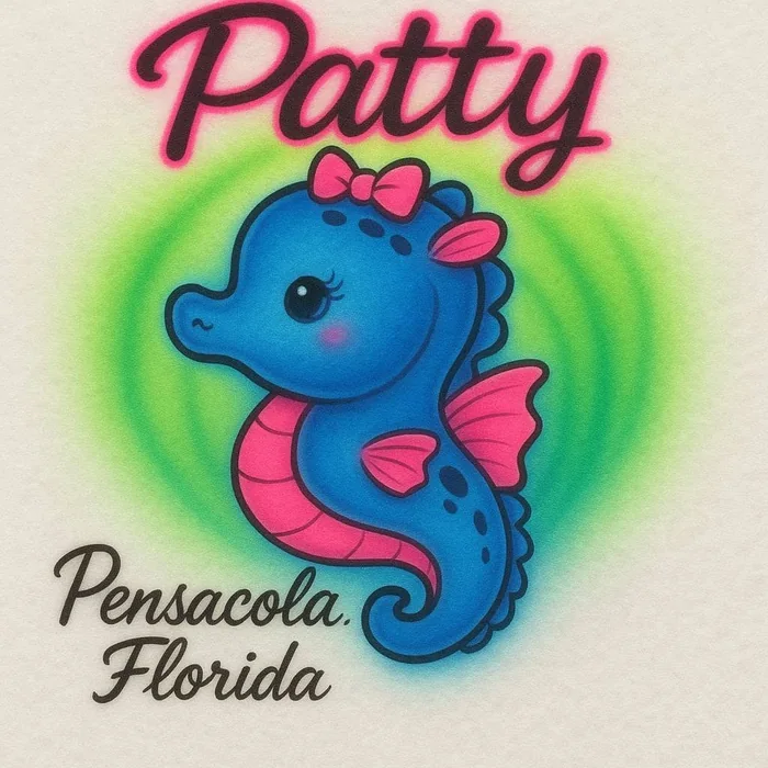 Patty seahorse Pensacola Florida airbrush shirt design sample