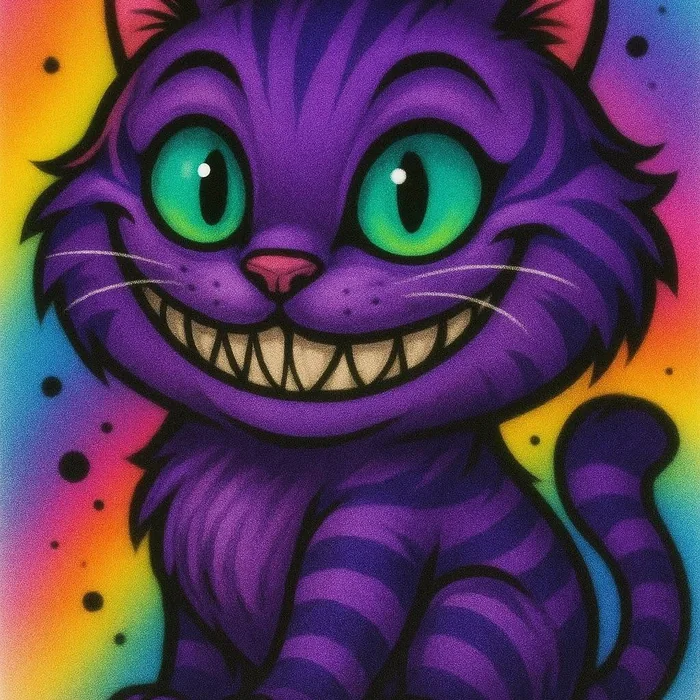 Purple smile cat airbrush shirt design sample