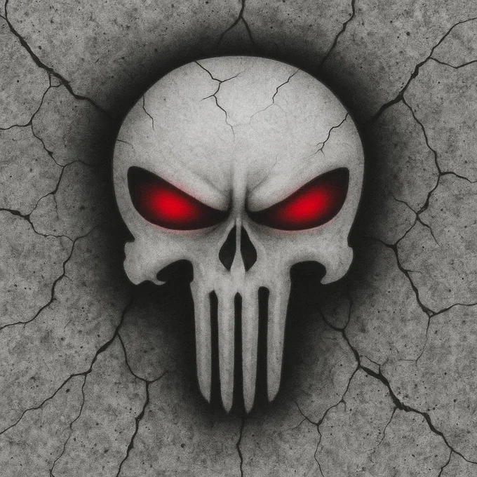 Red eye skull airbrush T-shirt design sample on cracked stone background