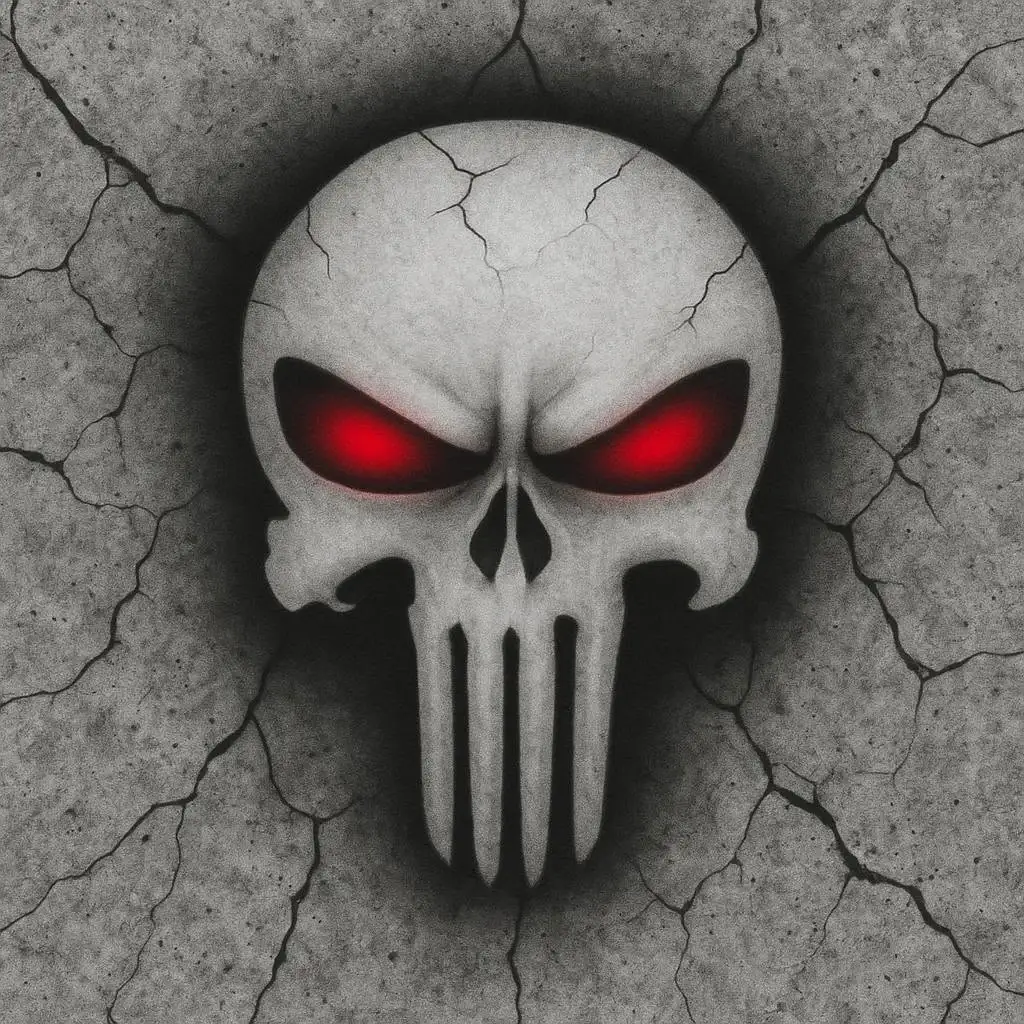 Red eye skull airbrush T-shirt design sample on cracked stone background