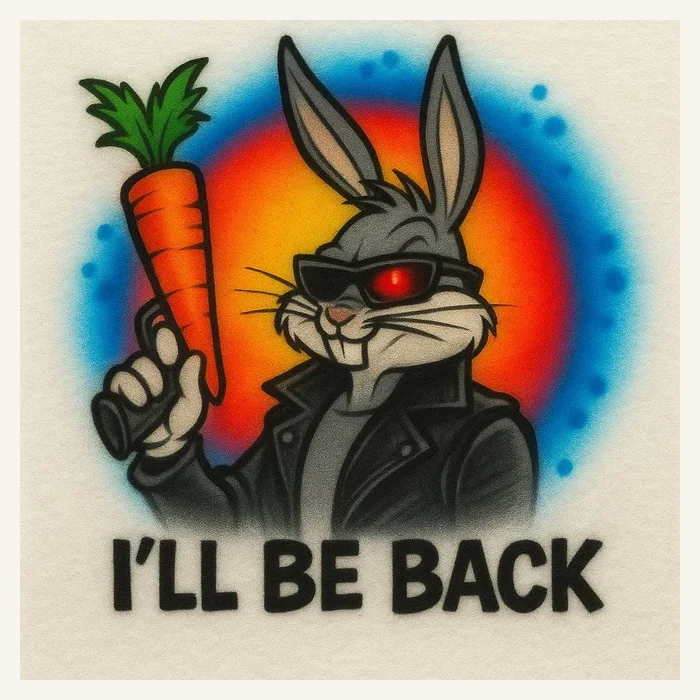 Retro rabbit I will be back cartoon airbrush T-shirt design sample
