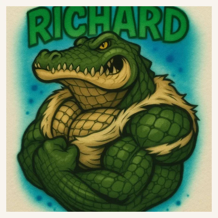 Richard muscular gator personalized airbrush T-shirt design sample
