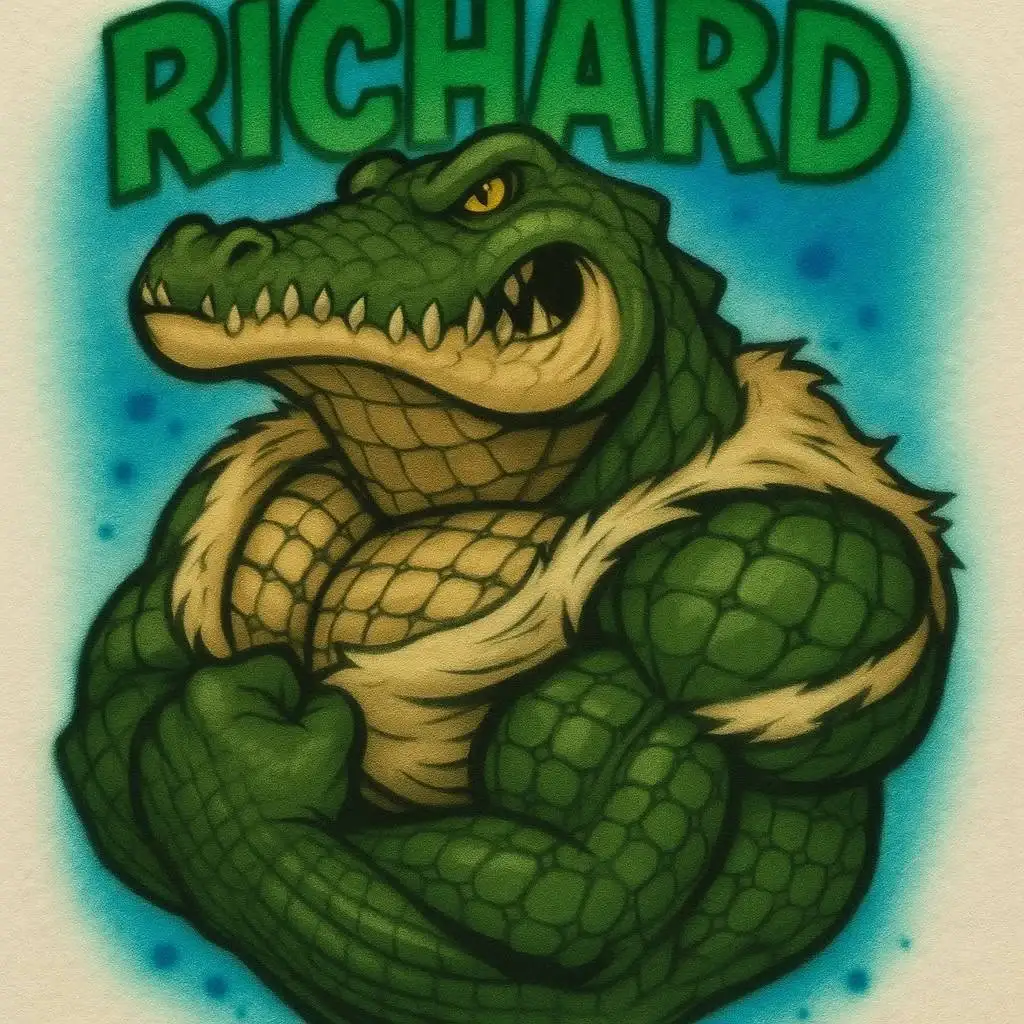Richard muscular gator personalized airbrush T-shirt design sample