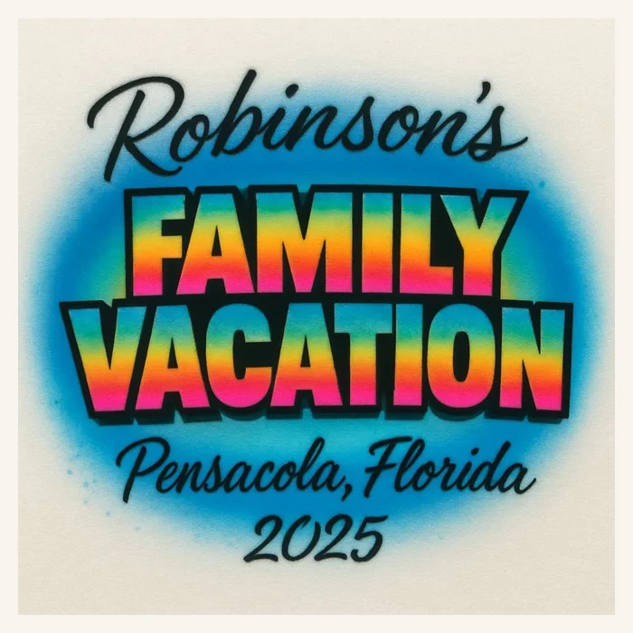 Robinsons family vacation Pensacola Florida 2025 airbrush T-shirt design sample
