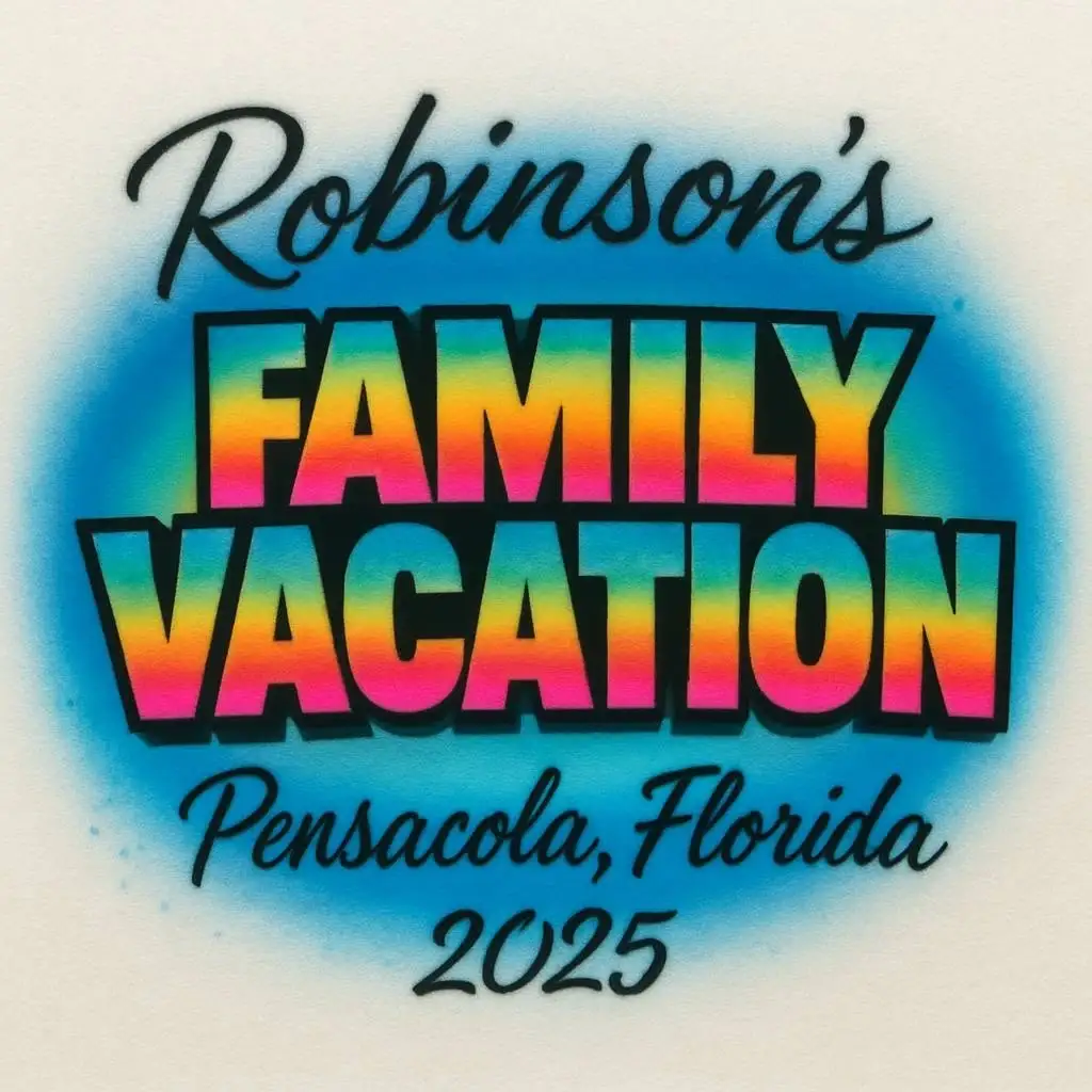 Robinsons family vacation Pensacola Florida 2025 airbrush T-shirt design sample