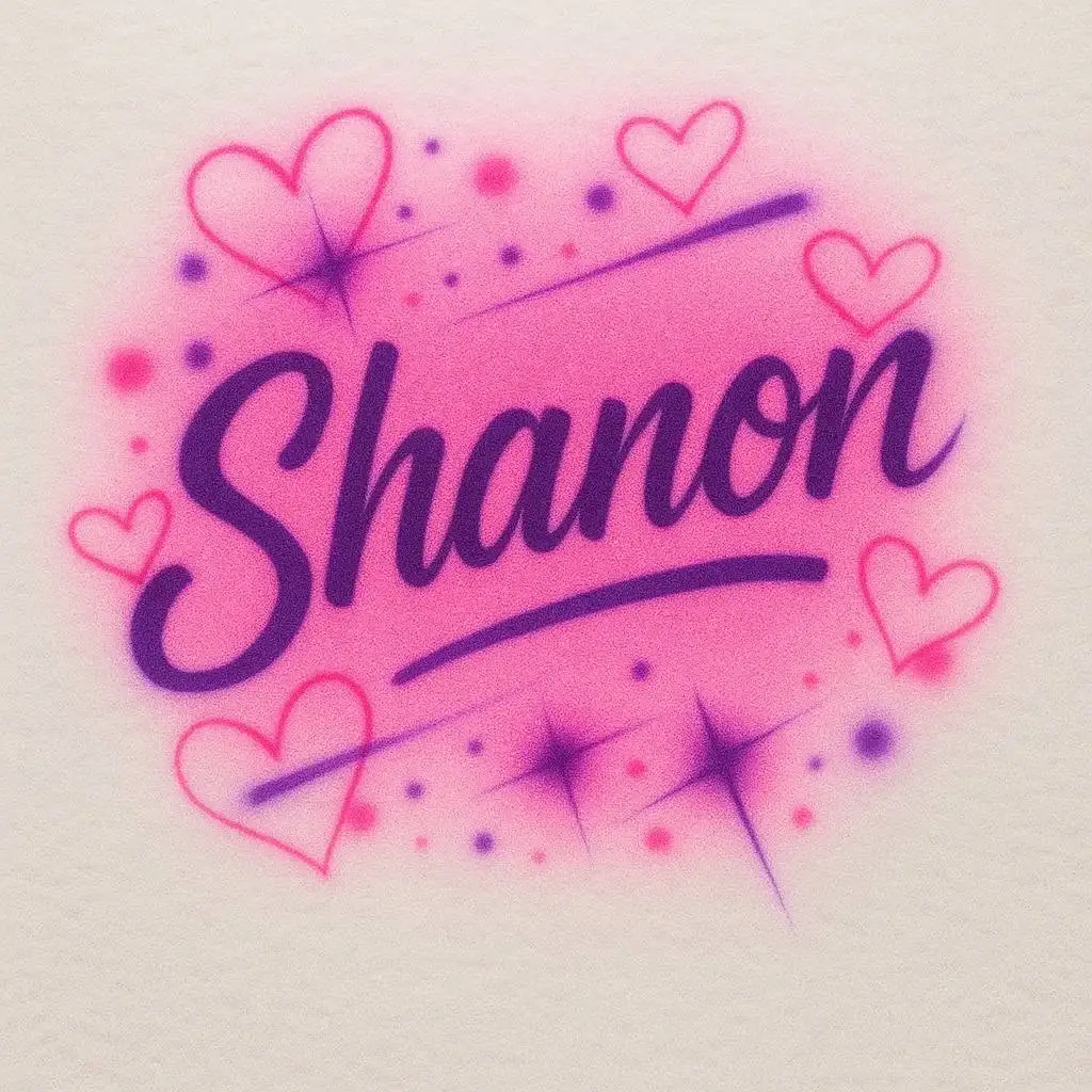 Shannon personalized pink script airbrush T-shirt design sample with hearts