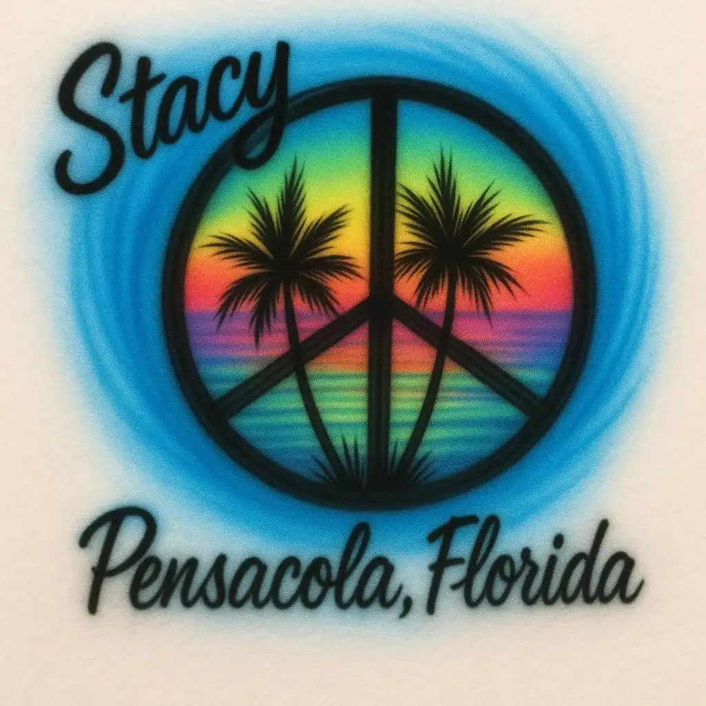 Stacy peace sign Pensacola Florida airbrush T-shirt design sample
