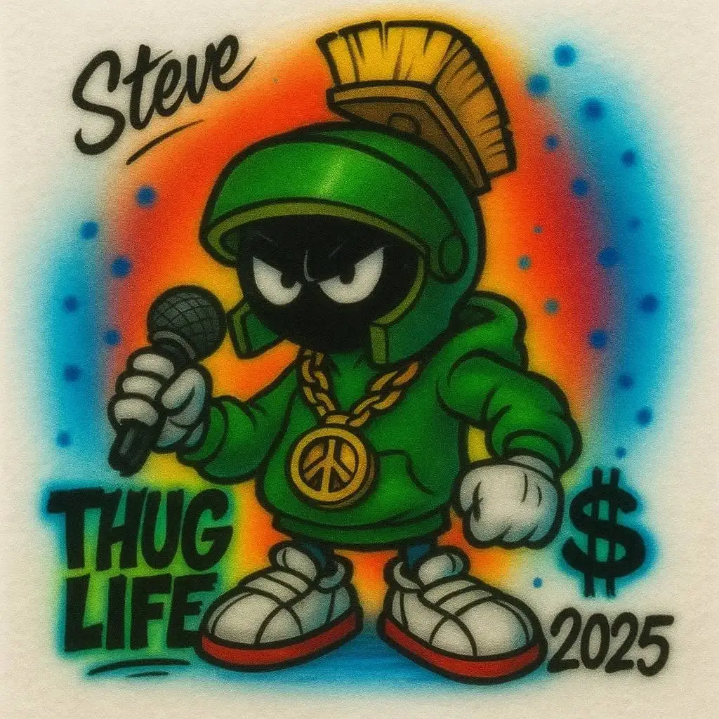 Steve green space rapper 2025 airbrush T-shirt design sample