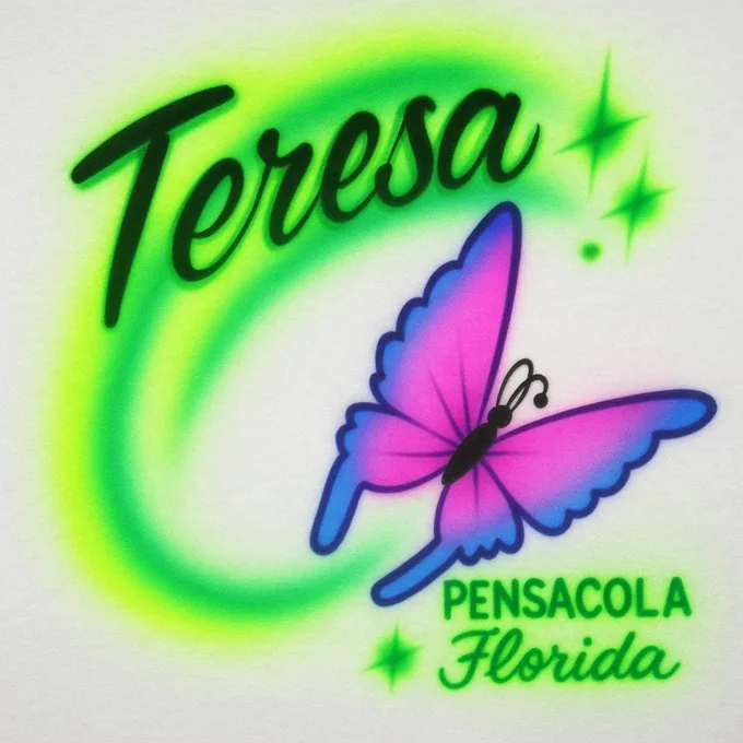 Teresa Pensacola Florida personalized butterfly airbrush T-shirt design sample