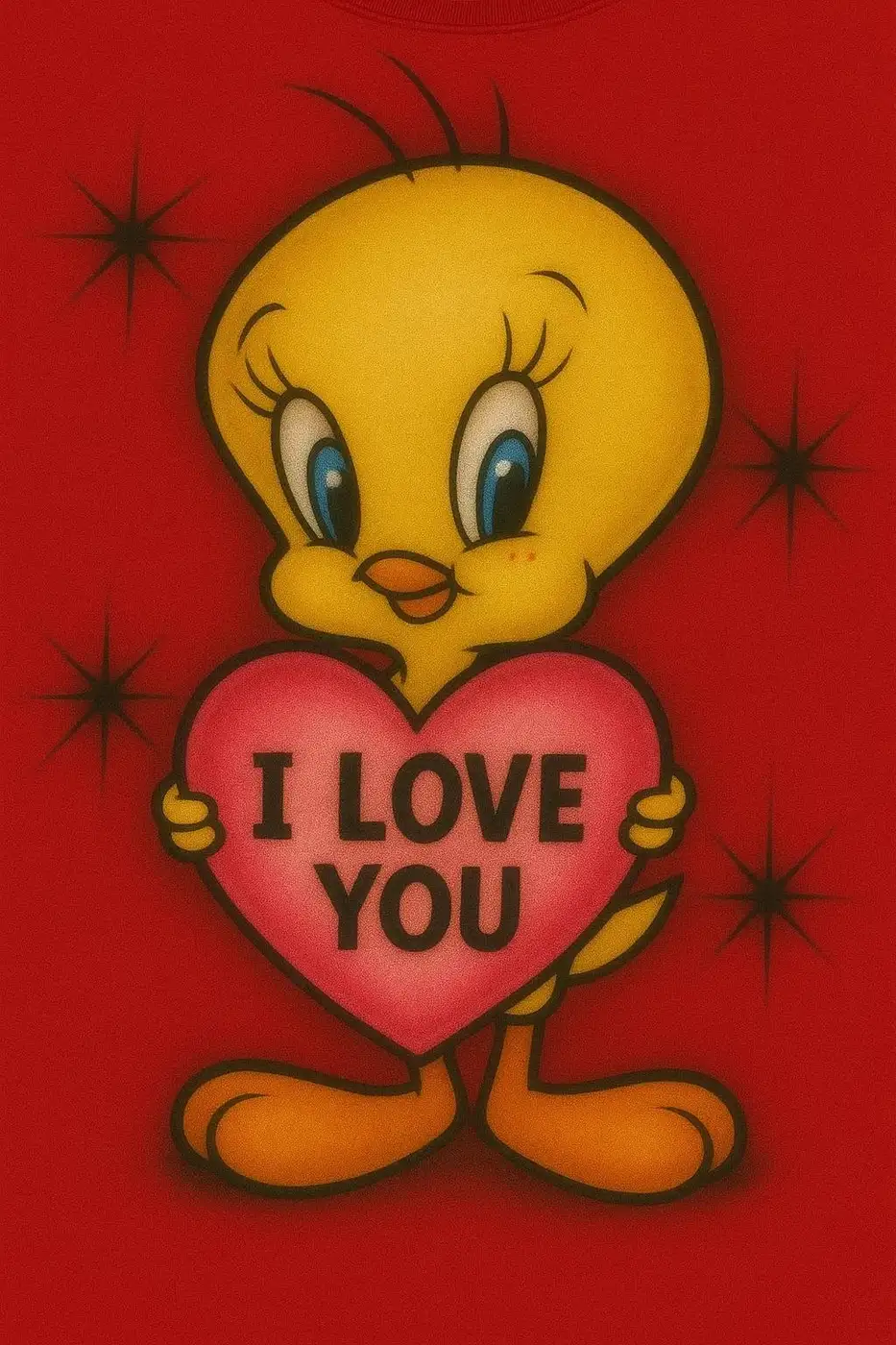 Cute bird I Love You airbrush shirt design sample