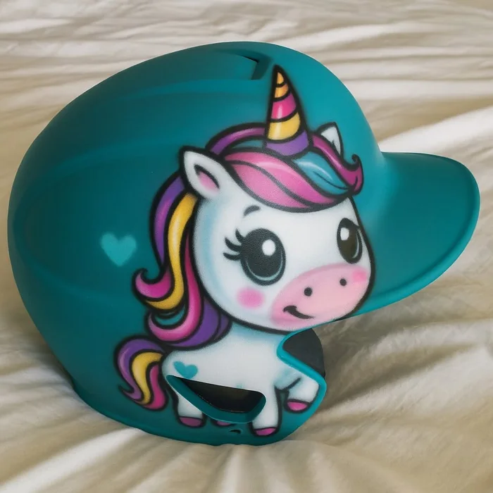 Unicorn headwear custom airbrush design sample on teal cap