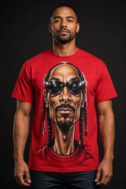 Custom portrait artwork displayed on a red airbrush T-shirt