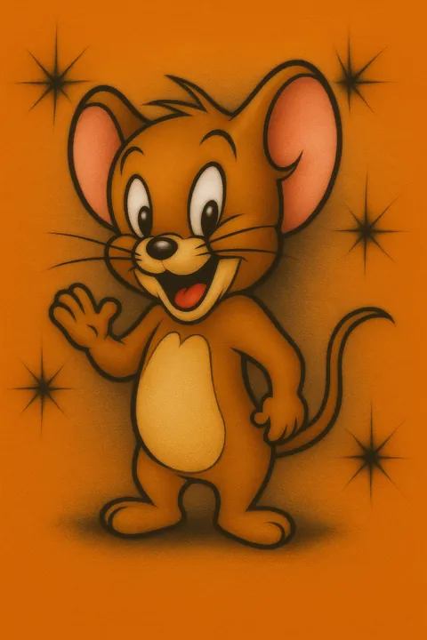 Classic cartoon mouse style airbrush character design on an orange background